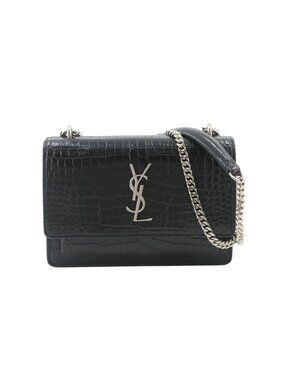 Saint Laurent Sunset Chain Wallet Bifold Croco Shoulder Bag